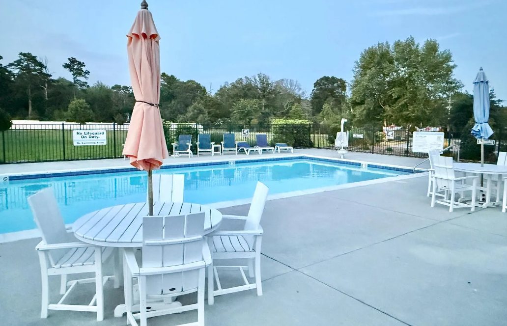 The community pool at sunset